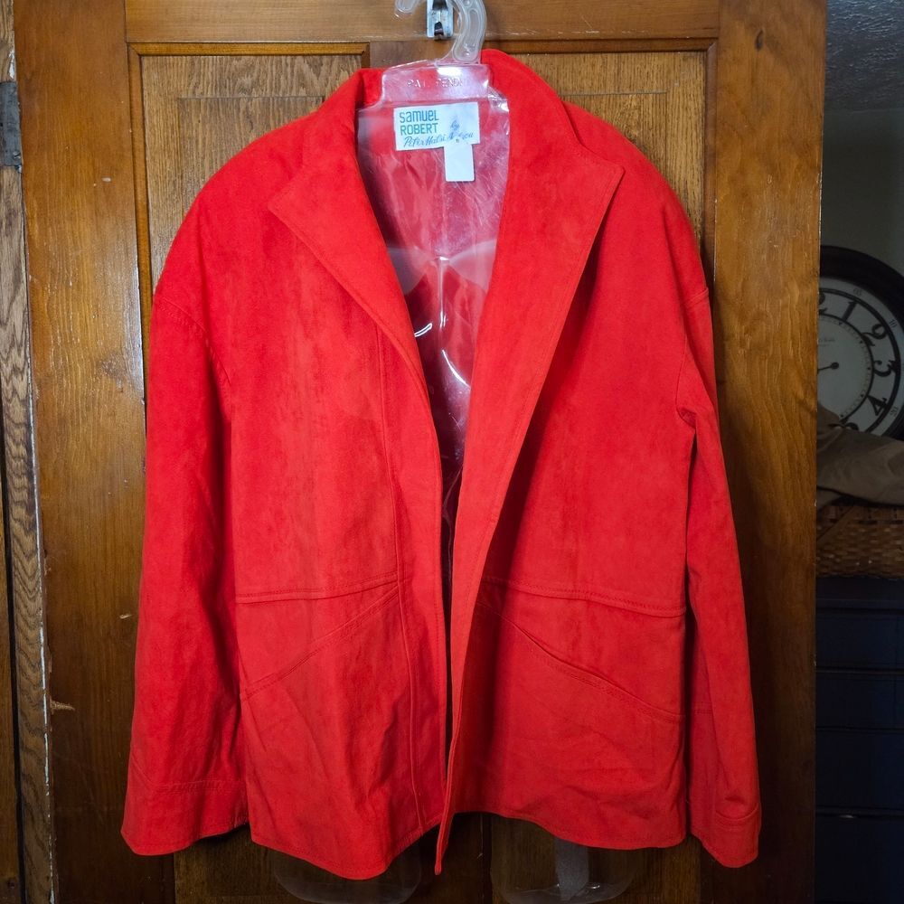 Vintage Samuel Robert Suede‎ Red Blazer By Peter Hatsi Androu Sz 18